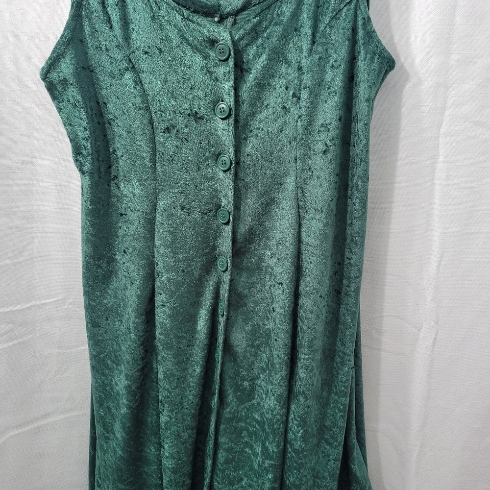 Vintage 80's Green Velvet Button-Down Mini Dress - Picture 8 of 8